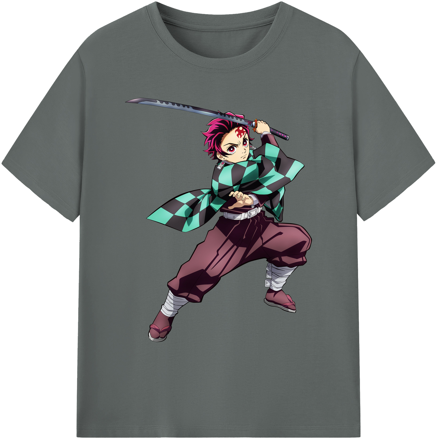 （画像用） 鬼滅の刃 竈門 炭治郎／かまど たんじろう Kamado Tanjirou 綿100％ メンズ半袖Tシャツ｜肌触りやわらか＆通気性